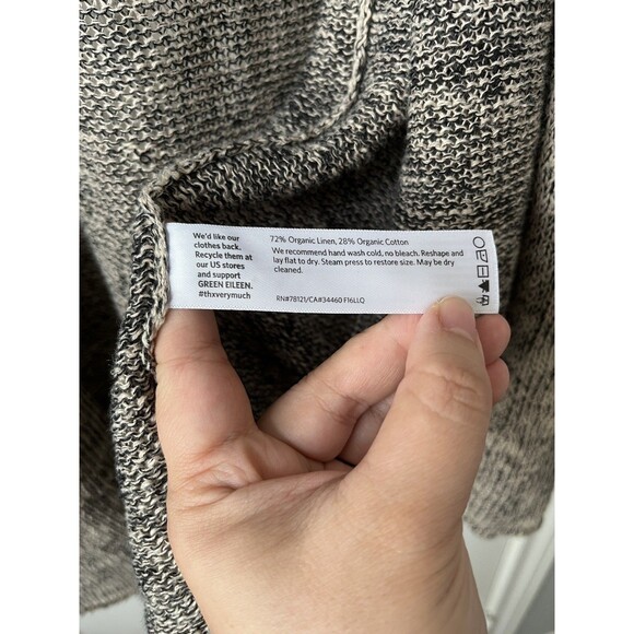 Eileen Fisher Gray Open Long Knit Cardigan Organic Linen Cotton Office Large - Picture 6 of 9